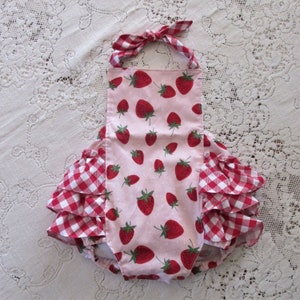 Strawberry Patch Bubble Romper - Strawberries - Berries - Red Gingham - Pink - Infant Toddler Child Sizes - Vintage-Style Sunsuit - Party