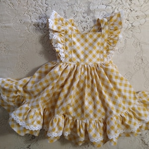 Yellow Gingham Eyelet Ruffle Dress - Baby, Toddler and Girl sizes - Handmade - Birthday Party - Fall Summer Pinafore Dress