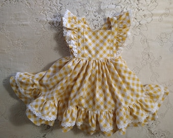 Gelb Gingham Öse Rüschen Kleid - Baby, Kleinkind und Mädchen Größen - Handgemacht - Geburtstagsparty - Herbst Sommer Latzkleid