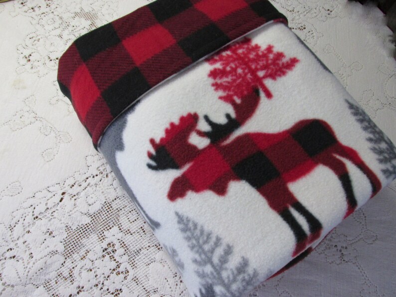 Plaid Moose Fleece Blanket W/ Buffalo Plaid Fleece Backing Etsy
