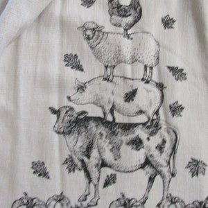 Fall Farm Animals Hanging Kitchen Towel - Double Layer - Natural with Black Fall Farm Scene &  Lettering - Harvest - Autumn - Thanksgiving