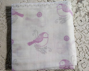 Lilac & Gray Birds and Flowers Floral Swaddle Cloth Blanket - Lavender Purple Light Grey - Baby Blanket, Baby Gift, Hannahs Homestead2
