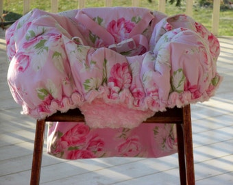 Shopping Cart Cover, Sunshine Roses Full Bloom Pink, Pink Minky Backing, OR Choose Your Fabric, Cart/High Chair Cover, With Built-In Bag