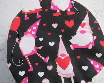 Kitchen Mixer Bowl Cover - Gnomes & Hearts - Reversible Elastic Bowl Dust Cover - Pink Red Polka Dot Reverse - Love - Chalkboard Gnomes