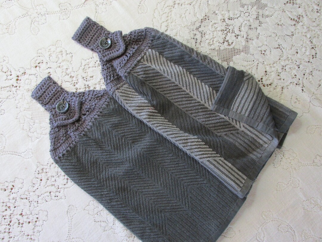 Gray Chevrons Towels Set of 2 Double Layer Gray Crochet Top Etsy