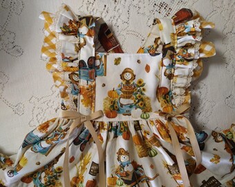 Vestido de doble volante "Pumpkin Patch" - Vestido de peto de granja con espantapájaros hecho a mano para bebés, niñas pequeñas y niñas - Fiesta de la cosecha