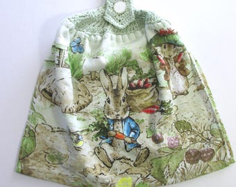 Storybook Bunny Easter or Spring Hanging Kitchen Towel - Quality Luxury Double Layer Towel - English Cottage Garden