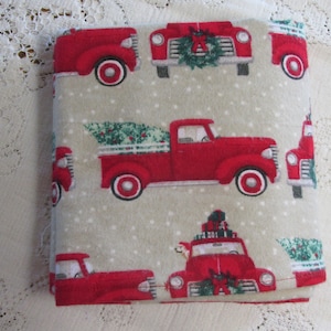 Red Farm Truck Extra-Large Receiving Blanket - Christmas Truck - Holiday - Tree - Puppy - Baby&#39;s First Christmas Flannel Blanket