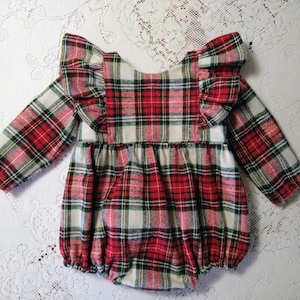 Lichtgewicht flanellen romper met lange mouw Keuze uit kerstruit, groene plaid of marineblauwe olijfplaid - vintage zeepbel baby-peuterkind
