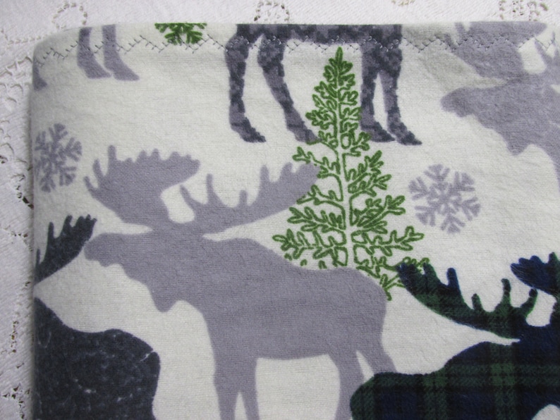 Hannahs Homestead2 Baby Gift Extra-Large Receiving Blanket Moose /& Trees with Blue and Green Plaid Design Flannel Baby Crib Blanket