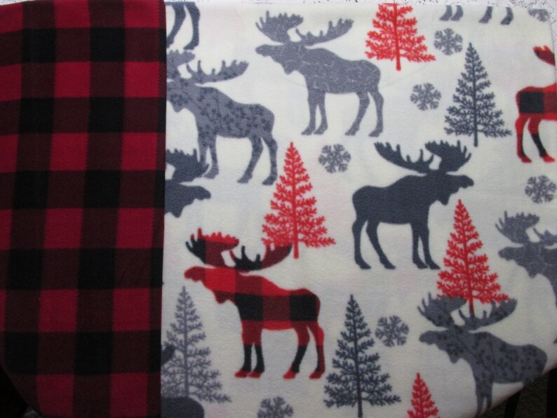 Plaid Moose Fleece Blanket W/ Buffalo Plaid Fleece Backing Etsy