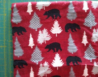 Flannel Red Bear in The Woods Fabric By the Half Yard, 18" x 44/45" Cotton Flannel