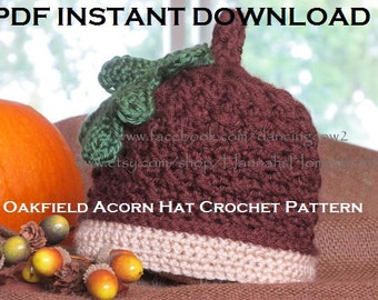 Instant Download Crochet Pattern, Oakfield Acorn Hat, Fall Accessory, Oak Leaf Pattern, Acorn Beanie, Hannahs Homestead2
