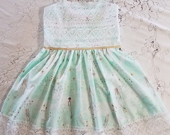 Mermaid Wishes Dress OR Romper - Baby Toddler & Girl Sizes - Out To sea - Beach Pictures - Ocean Seaside - Mint Gold Silver -  Lace Trim