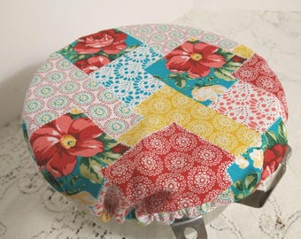 Kitchen Mixer Bowl Cover - Pioneer Woman Vintage Floral Patchwork - Reversible Elastic Bowl Cover - Yellow Charming Check Reverse Dust Cover