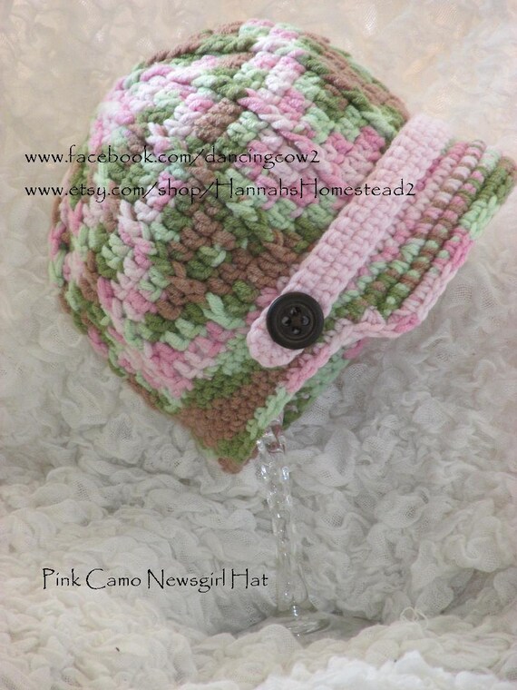 Items similar to Pink Camo Newsgirl Hat, Newsboy Hat, Pink Camo Newsboy