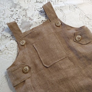 Brown Linen Baby Boy Shortalls - Infant Toddler Child Sizes - Overalls - Jonjons - Vintage-Style Boys - Photo Prop