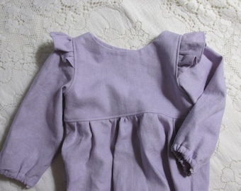 Mono de mezcla de lino de manga larga en colores a elegir: morado, natural, amarillo y más - Bebé niño pequeño - Bautizo - Burbuja de estilo vintage