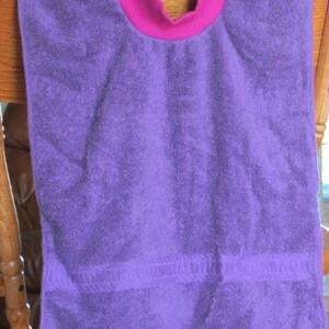 Towel Bib with Neck Ribbing Choice of Colors: Purple Pink White Teal Gray Blue Green Brown Black Gray Stripes Dk Blue Hannahs Homestead2 image 3
