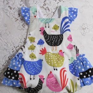Chickens Bubble Romper -Blue Red Pink - Polka Dots - Infant Toddler Child - Photo Prop - Farm Party - Fun Farm Animals