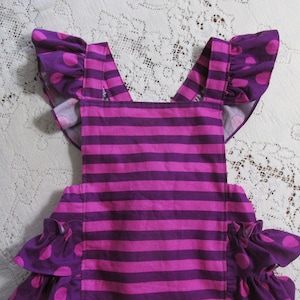 Pink & Purple Stripe Bubble Romper - Cheshire Cat Wonderland Birthday Party - Vintage-Style Sunsuit - Ruffled Playsuit - Optional Headband