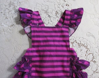 Pink & Purple Stripe Bubble Romper - Cheshire Cat Wonderland Birthday Party - Vintage-Style Sunsuit - Ruffled Playsuit - Optional Headband