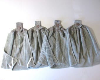 Set of 4 Gray Double Layer Crochet Top Kitchen Hand Towels - Best Quality Terry Hanging Towels - Hannahs Homestead2