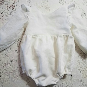 Long Sleeve Linen-blend Romper in Eggshell- Infant Toddler Child Sizes - Christmas - Baptism Christening - Vintage-Style Bubble - Photo Prop
