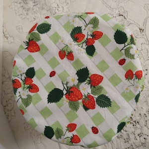 Reversible Kitchen Mixer Bowl Cover - Green Gingham Strawberries - Strawberry - Berries - Reversible Elastic - Renewable