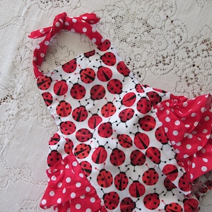 Little Ladybug Ruffled Bubble Romper - Lady Bug - Ladybugs Red & White Polka Dots - Infant Toddler Child Sizes - Vintage-Style Sunsuit