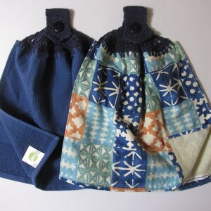 Blaue Mosaikfliesen Häkeldecke Handtücher - 2er-Set Beste Qualität Doppelschicht Küchenhandtücher - Marineblaue Häkeldecke - Mamas Geschenk -