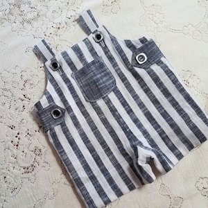 Baby Boy Shortalls - Infant Toddler Child Sizes - Overalls - Jonjons - Chambray Blue Stripe - Vintage-Style Boys  - Photo Prop