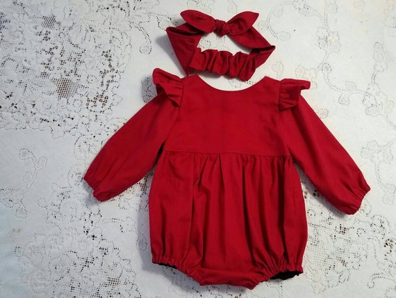 Long Sleeve Dark Red Holiday Romper Infant Toddler Child | Etsy
