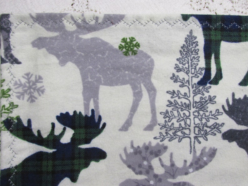 Hannahs Homestead2 Baby Gift Extra-Large Receiving Blanket Moose /& Trees with Blue and Green Plaid Design Flannel Baby Crib Blanket