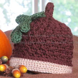 Crochet Acorn Hat with Oak Leaf: Baby, Toddler, and Adult Sizes