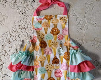 I Love Ice Cream Ruffled Bubble Romper - Ice Cream Birthday Party -Mint Chip Cone - Infant Toddler Child - Vintage-Style Sunsuit Photo Prop