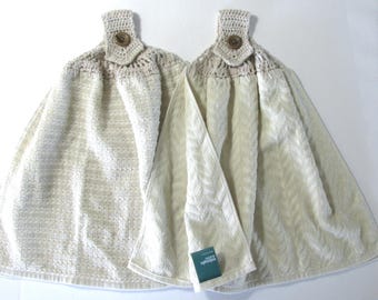 Juego de 2 toallas de mano de cocina de doble capa con parte superior de crochet y pergamino, toallas para refrigerador, la mejor calidad, Hannahs Homestead2