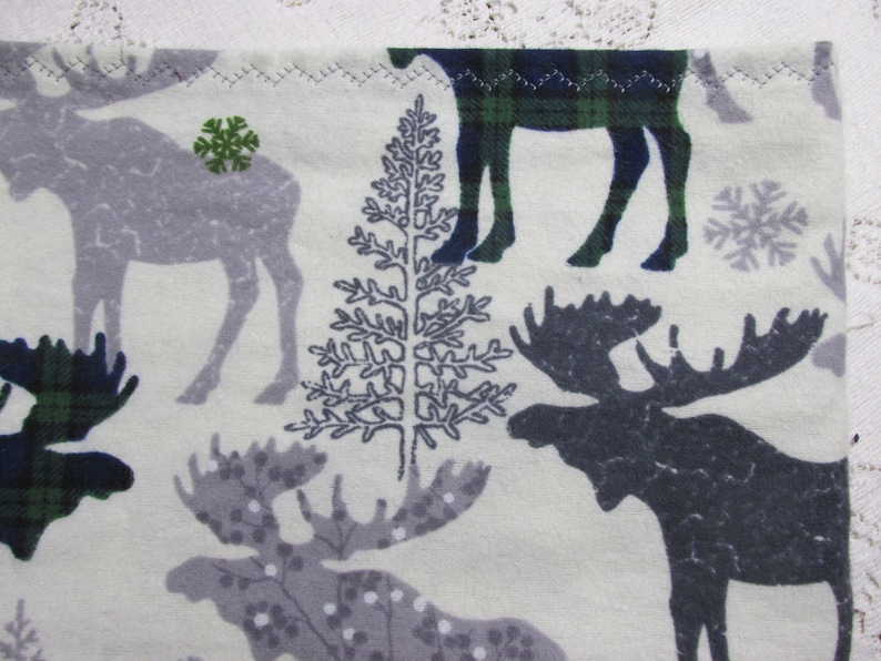 Hannahs Homestead2 Baby Gift Extra-Large Receiving Blanket Moose /& Trees with Blue and Green Plaid Design Flannel Baby Crib Blanket
