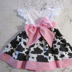 Cow Birthday Party Dress - Baby Toddler and Girl Sizes - Pink Black White - Sleeve Options - Handmade - Farm Cow Dress - Rodeo Dress