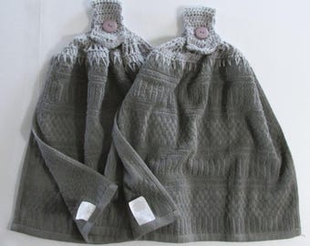 Set of 2 Double Layer Gray Crochet Top Kitchen Hand Towels - Refrigerator Towels - Best Quality - Hannahs Homestead2