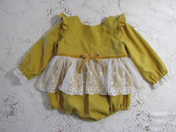Long Sleeve Mustard & Cream Lace Linen Romper Infant Toddler | Etsy