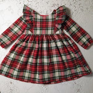 Lichtgewicht flanellen jurk met lange mouwen Keuze uit kerstruit, groene plaid of marineblauwe olijfkleurige plaid - vintage jurk baby-peuterkind