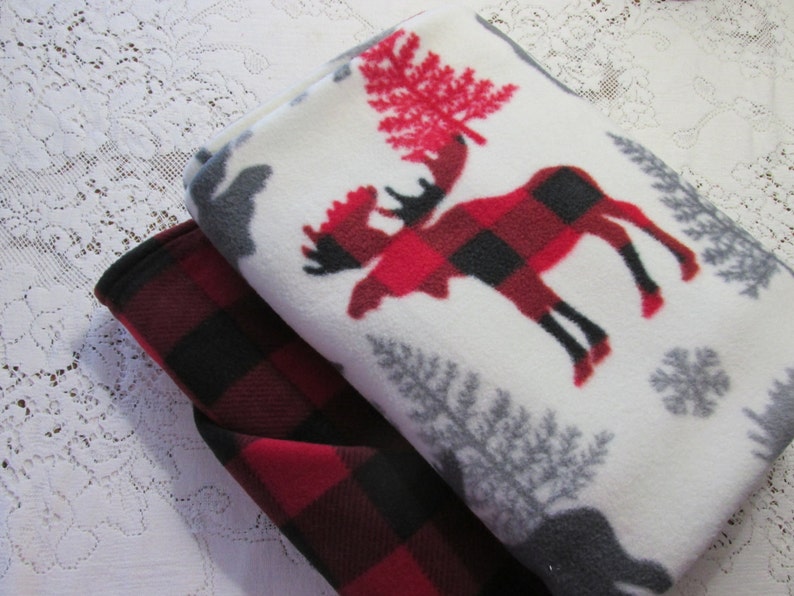 Plaid Moose Fleece Blanket w/ Buffalo Plaid Fleece Backing Etsy