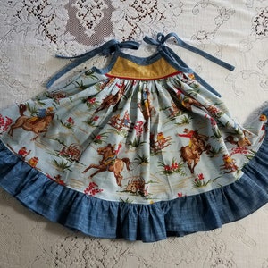 Vestido Western Rodeo Twirly - Vaquero de antaño - Denim Chambray - Tallas para bebés y niñas - Hecho a mano - Occidental - Rodeo - Vaquera