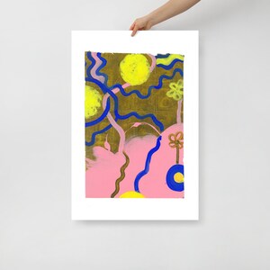 Squiggles Acrylic Painting  | Abstract Pink Olive Flowers, Home Decor, Gift Artwork Print, Block Colours Acyrlic, Wall Art Decor, Art Gift
