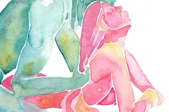 Erotica Art Watercolour Sex Art Print Nude Painting Man Woman  
