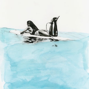 Longboard Surf Art Girl | Surf Art Print, Watercolour Surf Artwork, Ocean Print, Surfer Girl Print