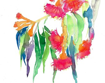 Gum Flower Rainbow Painting | Original Artwork, Watercolour Flowers, Australian Native Flora, Wall Art Decor