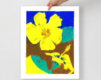 Hibiscus Bloem Acryl schilderij | Tropische Print Bloemen Kunstwerk, Blok Kleuren Print Aquarel Bloemen, Flora, Wall Art Decor