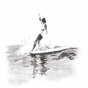 Surfer Girl Print | Surf Watercolour, Long Board Surfing, Surf Art Print, Coastal Wall Art